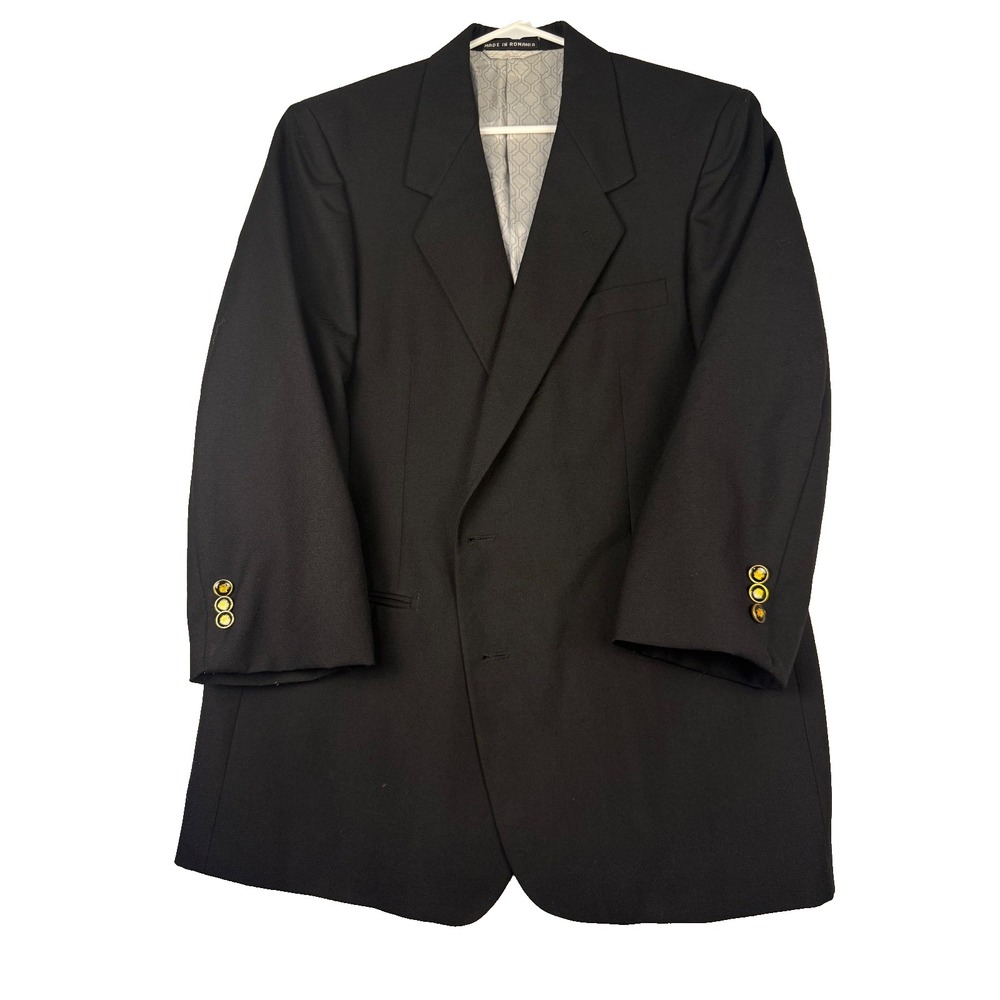 Men's Black Wool Blazer 44R Gold Crest Button Sport Coat Preppy Classic Jacket
